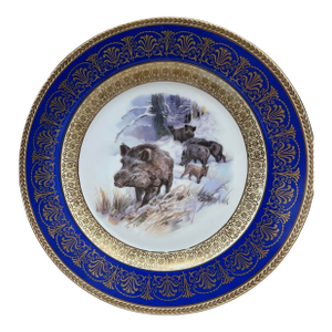 1918 Schumann Bavaria Hand-Painted Porcelain Cabinet Plate, Wild Boar Scene.