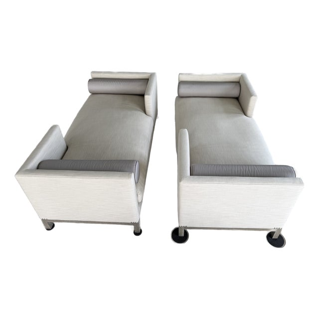 Pair of Custom A. Rudin No. 2725 Tête-À-Tête Sofas Upholstered in Ivory/Beige For Sale
