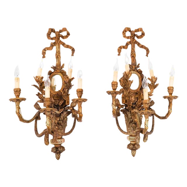 Vintage Monumental Ormolu Twin Branch Wall Lights, Set of 2 For Sale
