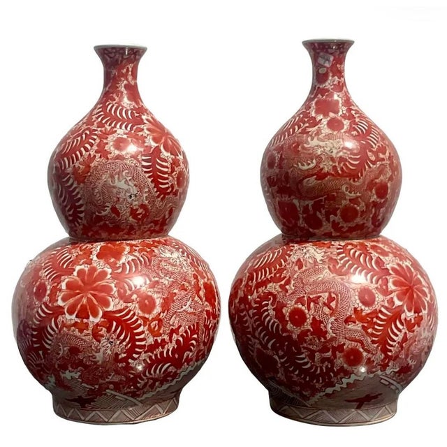 Vintage Asian Glazed Ceramic Double Gourd Vases - A Pair For Sale - Image 9 of 12
