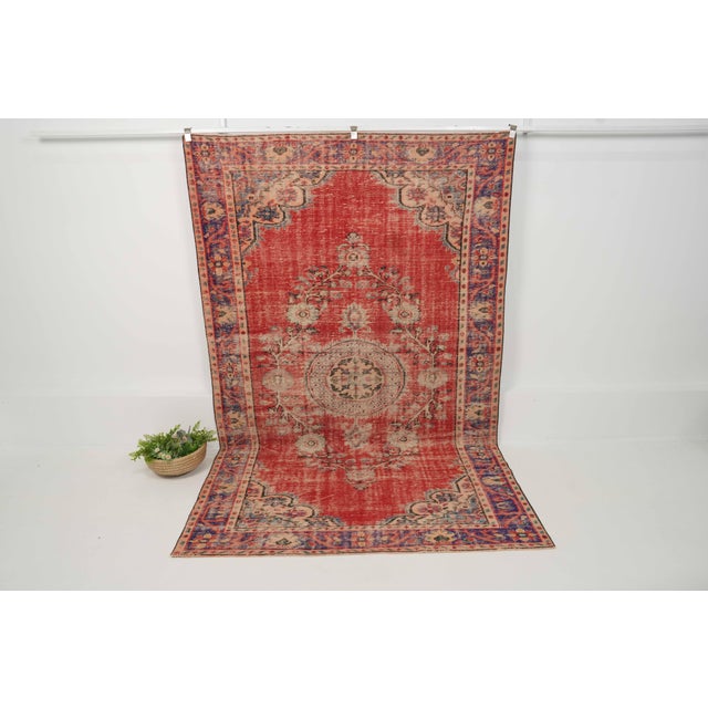 1970s Vintage Turkish Handmade Wool Cotton Red Area Rug For Sale - Image 9 of 12