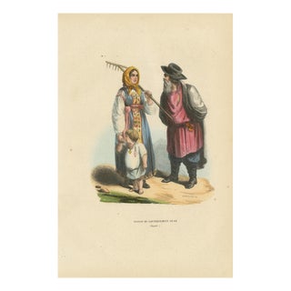 Markaert after Auguste Wahlen, Russian Peasant Family, 1845, Hand-Coloured Lithograph on Paper For Sale
