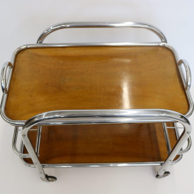1930s 1930s Art Deco Bar Cart Nickel and Wood, Robert Mallet-Stevens For Sale - Image 5 of 18