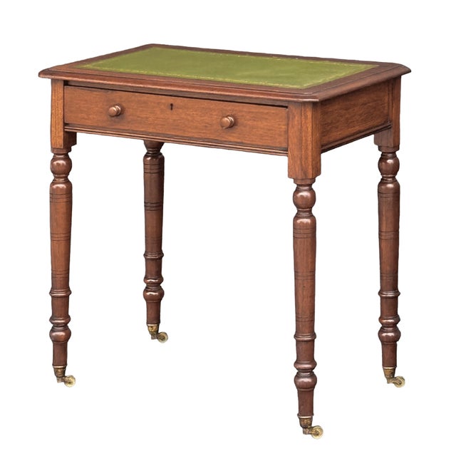 English Diminutive Writing Table or Desk of Walnut With Inset Leather Top For Sale - Image 4 of 14
