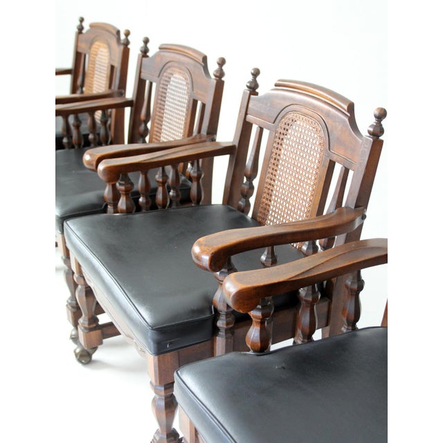 Wood Vintage 1970s Colonial Revival Game Table Set With Four Cane Back Chairs For Sale - Image 7 of 18