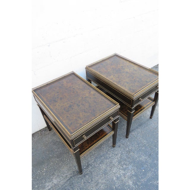 Late 20th Century Hollywood Regency Painted Leather Top 2 Tiers Side End Tables a Pair 6209 For Sale - Image 5 of 18