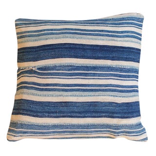Striped Indigo Throw Pillow For Sale