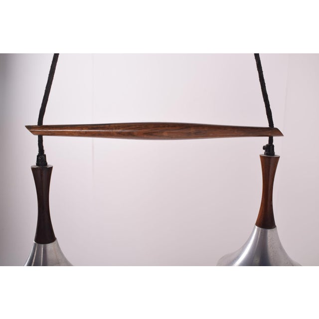 Mid-Century Danish Rosewood, Metal and Glass Dual Pendant Lamp, 1970 For Sale - Image 9 of 11