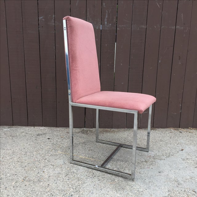 Pink Velvet Chrome Framed Dining Chairs Set of 4 Chairish