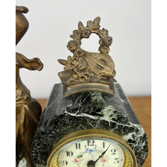 Metal Vintage French Style Marble Clock For Sale - Image 7 of 18