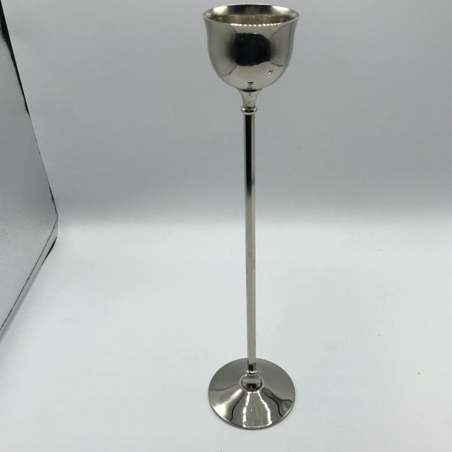 Mid-Century Modern William Adam Italian Silver Plated Candle Holders - A Pair For Sale - Image 3 of 13