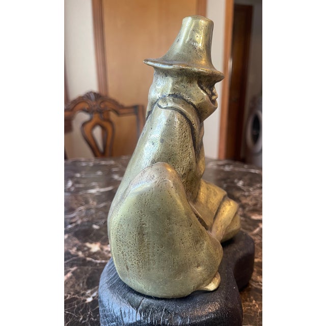 American 1970s Brass Sculpture of Seated Man All Bundled Up For Sale - Image 3 of 5