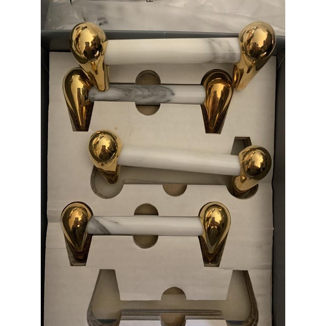 Italian Handmade Carrara Door Handles in Gray and White Marble, Set of 4 For Sale - Image 6 of 9