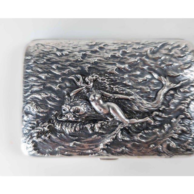 American 20th Century American Sterling Silver Cigarette Case With Siren & Dolphin by Battin & Co. For Sale - Image 3 of 15