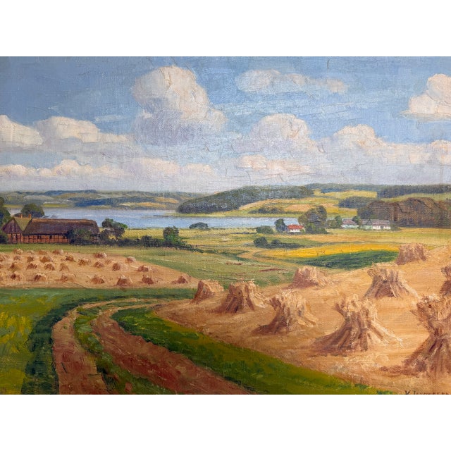 Henrik Gamst Jespersen (1853-1936) Danish Antique Harvest Landscape Oil Painting For Sale - Image 11 of 12
