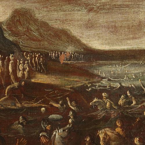 Neapolitan School, attributed to Scipione Compagno, The Crossing of the Red Sea, 17th Century, Oil on Canvas, Framed For Sale - Image 6 of 12