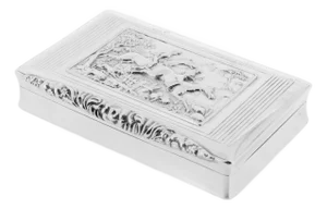 Antique Early 19th Century Austrian 13 Loth Silver Equestrian Fox Hunt Snuff Box