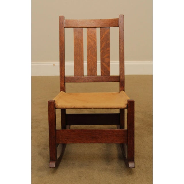Mission Antique L & J. G. Stickley Mission Oak Nursing Rocker For Sale - Image 3 of 13