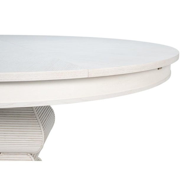 White Round White Reeded Pedestal Dining Table With Expanding Top For Sale - Image 8 of 11