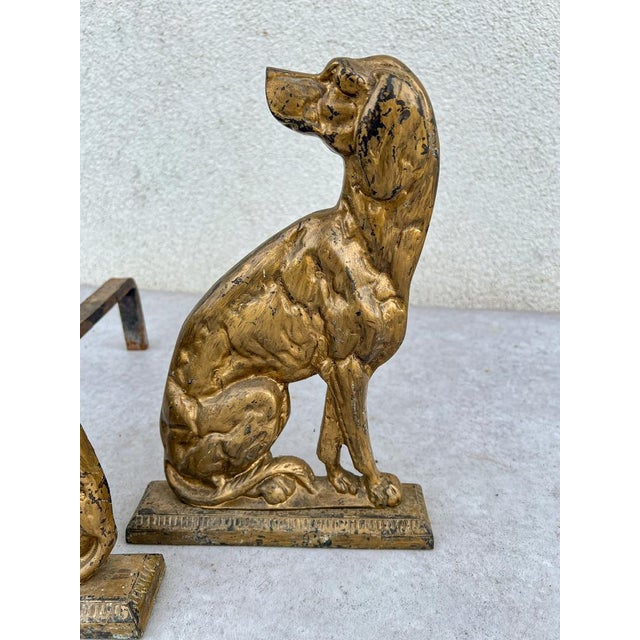 Brass and Iron Dogs Fireplace Andirons, 1930s, Set of 2 For Sale - Image 4 of 11