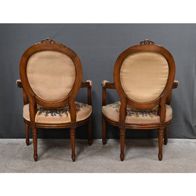 Brown Louis XVI Style Beechwood Armchairs, Early 20th Century, Set of 2 For Sale - Image 8 of 18