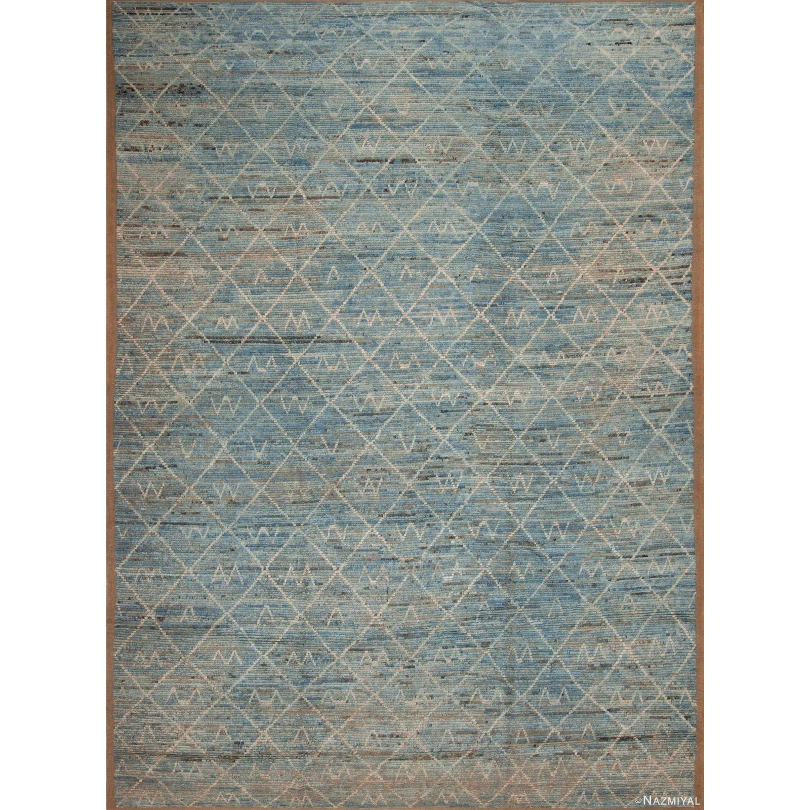 Light Blue Background Creamy White Tribal Pattern Modern Room Size Rug ...