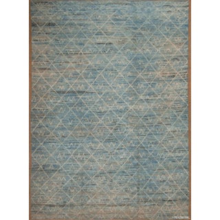 Light Blue Background Creamy White Tribal Pattern Modern Room Size Rug For Sale