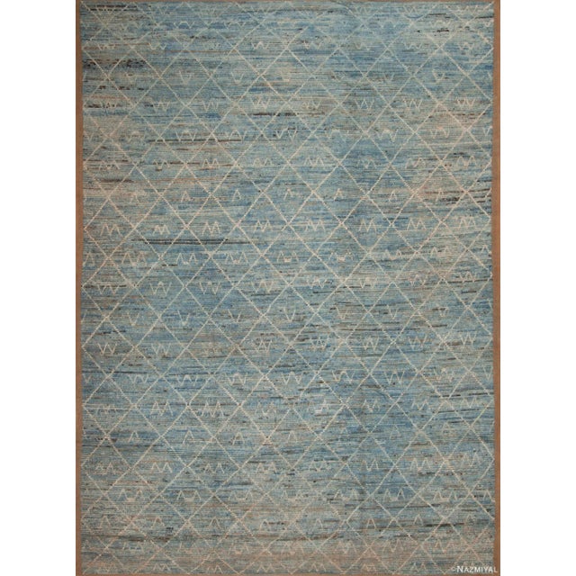 Light Blue Background Creamy White Tribal Pattern Modern Room Size Rug For Sale