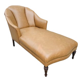1930s Scallop Back Leather Chaise For Sale