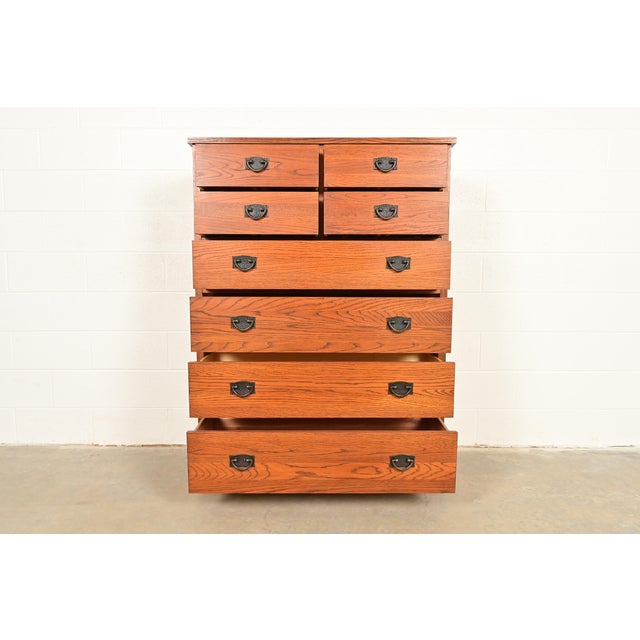 Late 20th Century Thomasville Mission Oak Arts & Crafts Highboy Dresser For Sale - Image 5 of 16