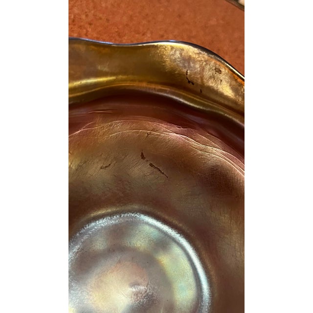 Early 20th Century Early 20th Century Louis Comfort Tiffany Gold Iridescent Favrille Ruffled Edge Finger Bowl and Under Plate For Sale - Image 5 of 12