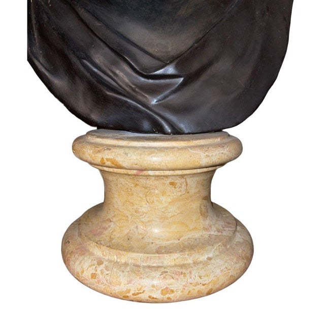 Late 19th C. Italian Bronze Busts of Heraclitus & Archytas on Marble Pedestals - Set of 2 For Sale - Image 9 of 10