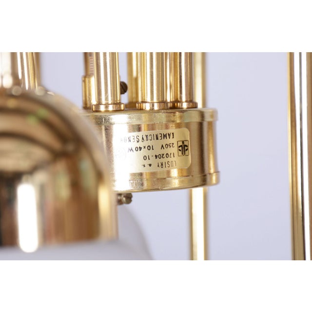 Mid-Century Chandelier in Brass and Opaline Glass, Czech, 1950s For Sale - Image 4 of 16