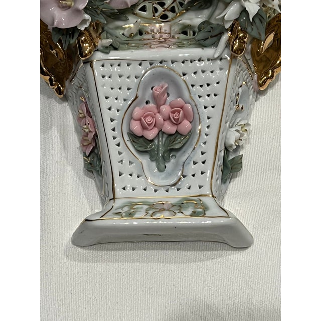 Alabaster Antique Capodimonte Flower Basket Wall Art For Sale - Image 8 of 11