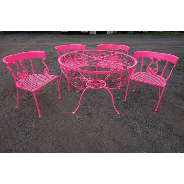 Salterini Neon Pink Wrought Iron Table and 4 Klismos Chairs - 5 Pieces, Unmarked For Sale - Image 12 of 13