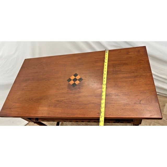 Vintage Writing Table, Desk, Large Drawer, Checkerboard Inlay, Sheraton Style For Sale - Image 9 of 12
