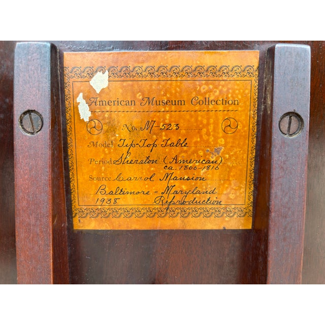 1938 American Museum Collection Federal Mahogany Tilt-Top Table With Eagle Inlay For Sale - Image 17 of 17