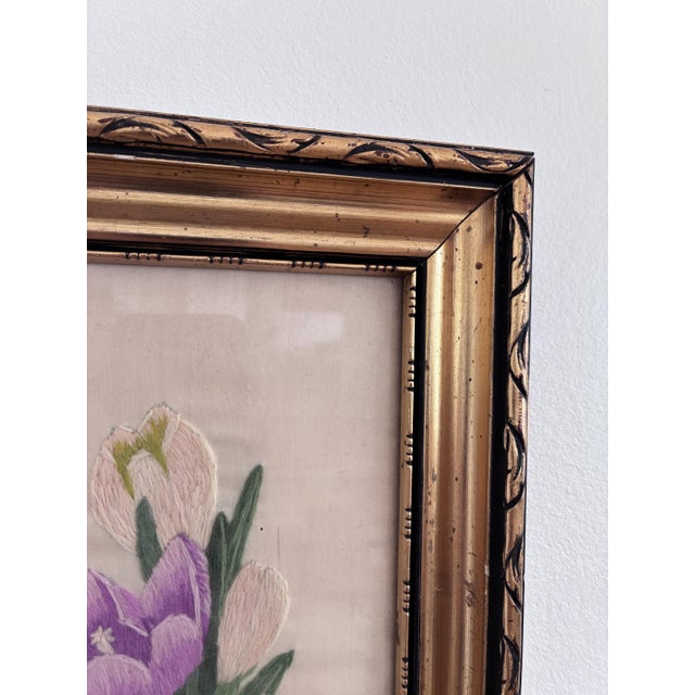 Vintage Framed Flower Embroideries on Silk, Set of 2 For Sale - Image 12 of 18