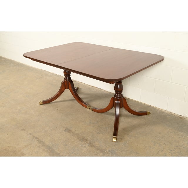 Wood Drexel Georgian Mahogany Double Pedestal Extension Dining Table, Newly Refinished For Sale - Image 7 of 15
