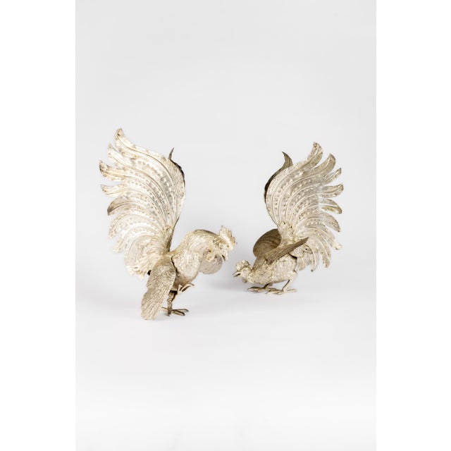 Vintage Italian Silver Plated Fighting Roosters, 1960, Set of 2 For Sale - Image 16 of 18
