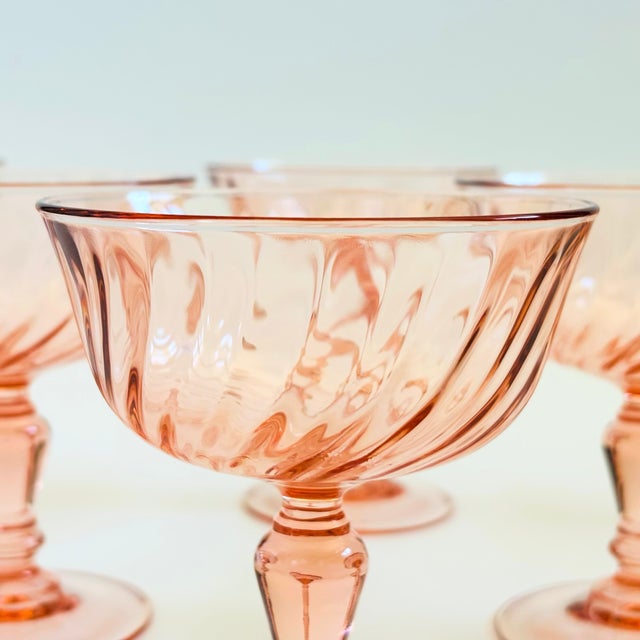 Late 20th Century Pink Swirl Coupe Glasses - Set of 6 - France For Sale - Image 5 of 9
