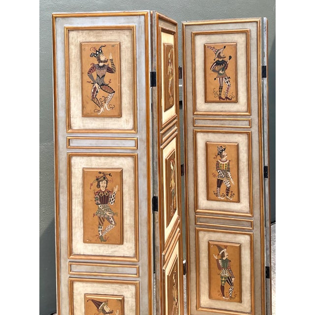 Vintage Painted Harlequin Wood Folding Screen For Sale - Image 12 of 18