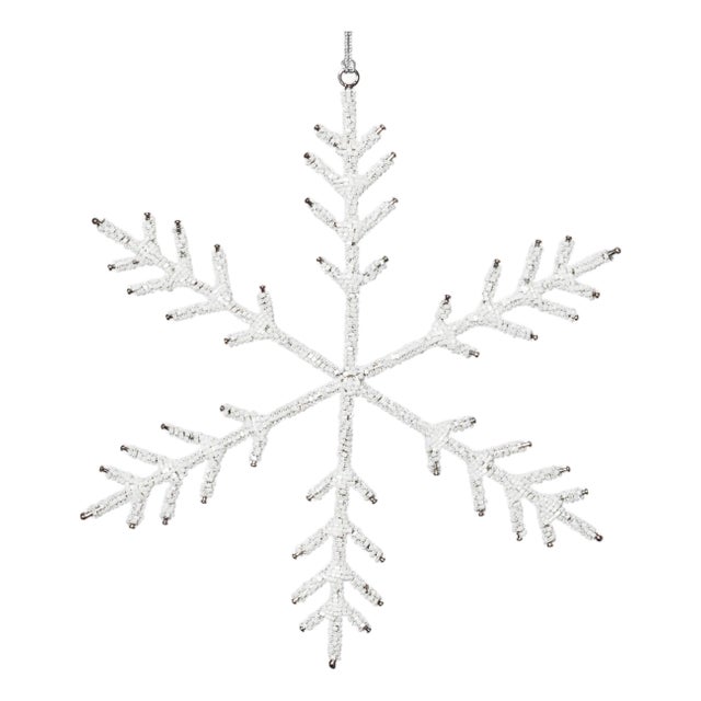 Beaded Snowflake Ornaments, Set of 12, White, 10" For Sale
