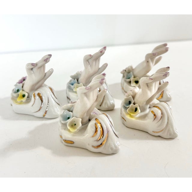 Vintage Traditional Porcelain Hand Place Card Holders With Applied Flowers - Set of 5 For Sale In Louisville - Image 6 of 12