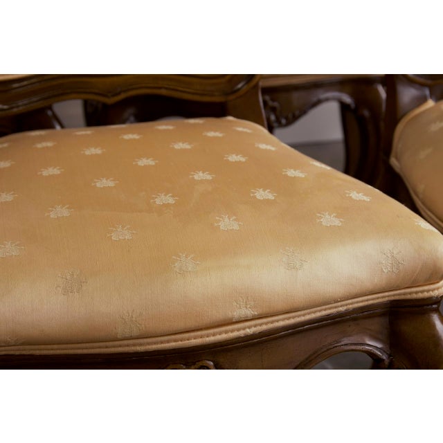 Set of 12 Karges Louis XV Carved Dining Chairs in Napoleonic Bee Silk, 1960's For Sale - Image 13 of 14