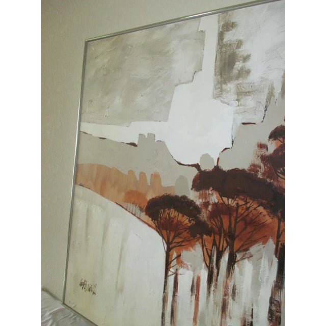 Oxblood Red Mid 20th Century "Sunrise" Abstract Landscape Lee Reynolds Painting, Framed For Sale - Image 8 of 12