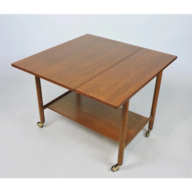 Mid-Century Modern Scandinavian Modern Teak Expandable Two-Tier Bar Serving Cart For Sale - Image 3 of 12