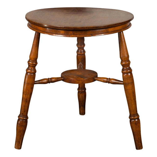English 1860s Cricket Table with Turned Legs and Circular Sycamore Top For Sale