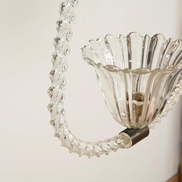 Murano Glass and Brass Flower Pendant Light from Barovier, Italy, 1940s For Sale - Image 6 of 10