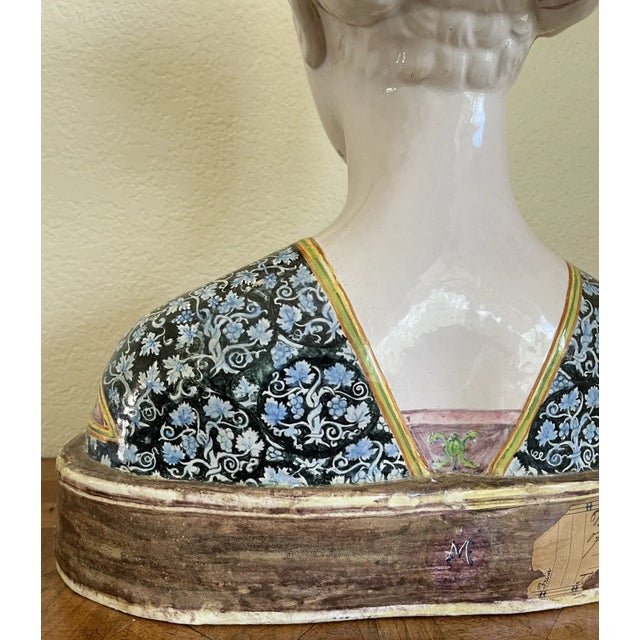Late 19th Century Antique Angelo Minghetti Majolica Italian Woman Bust After Francesco Laurana For Sale - Image 11 of 12
